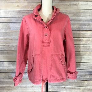 Red Coldwater Creek Woven Hooded Sweatshirt